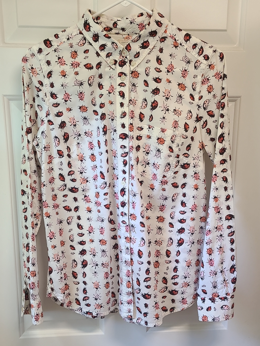 GAP White Button-Up Top with Red & Black Bug Motif